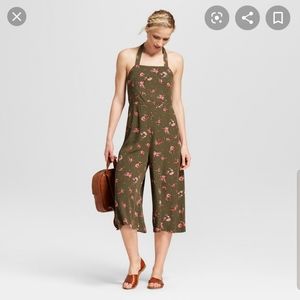 Olive Green Floral Cotton Juumpsuit